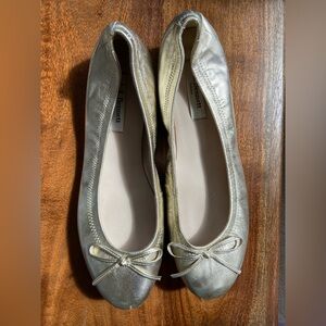 LK Bennett Metallic Gold Leather Ballet Flats with Bow